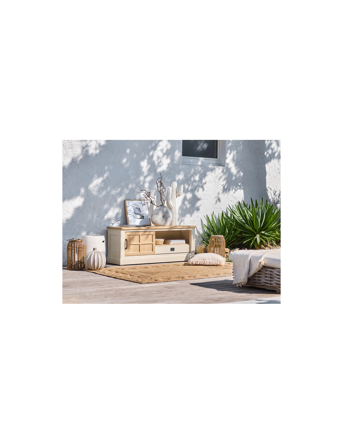 FLORE - Petit meuble TV 140cm 1 porte 2 niches